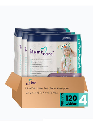 Mumz Care Baby Diapers, Ultra-Thin with Super Absorbency, Size 4, 9-14 Kg, 5 Pack & 120 Diapers.