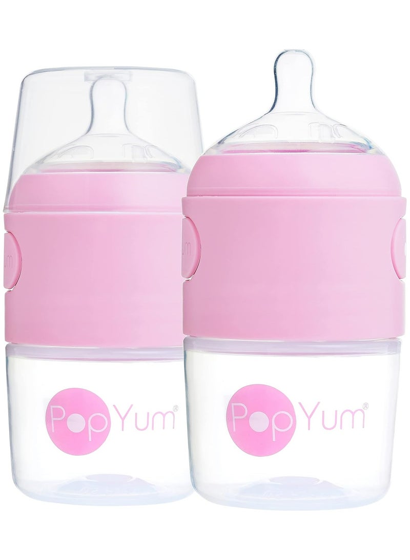 Anti-Colic Formula Making, Mixing, Dispenser Baby Feeding Bottles, 2-Pack With 1 Nipples- 5 oz Pink